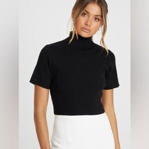 TUSSAH Black Ribbed Knit Crop Turtleneck Sweater – Size XL